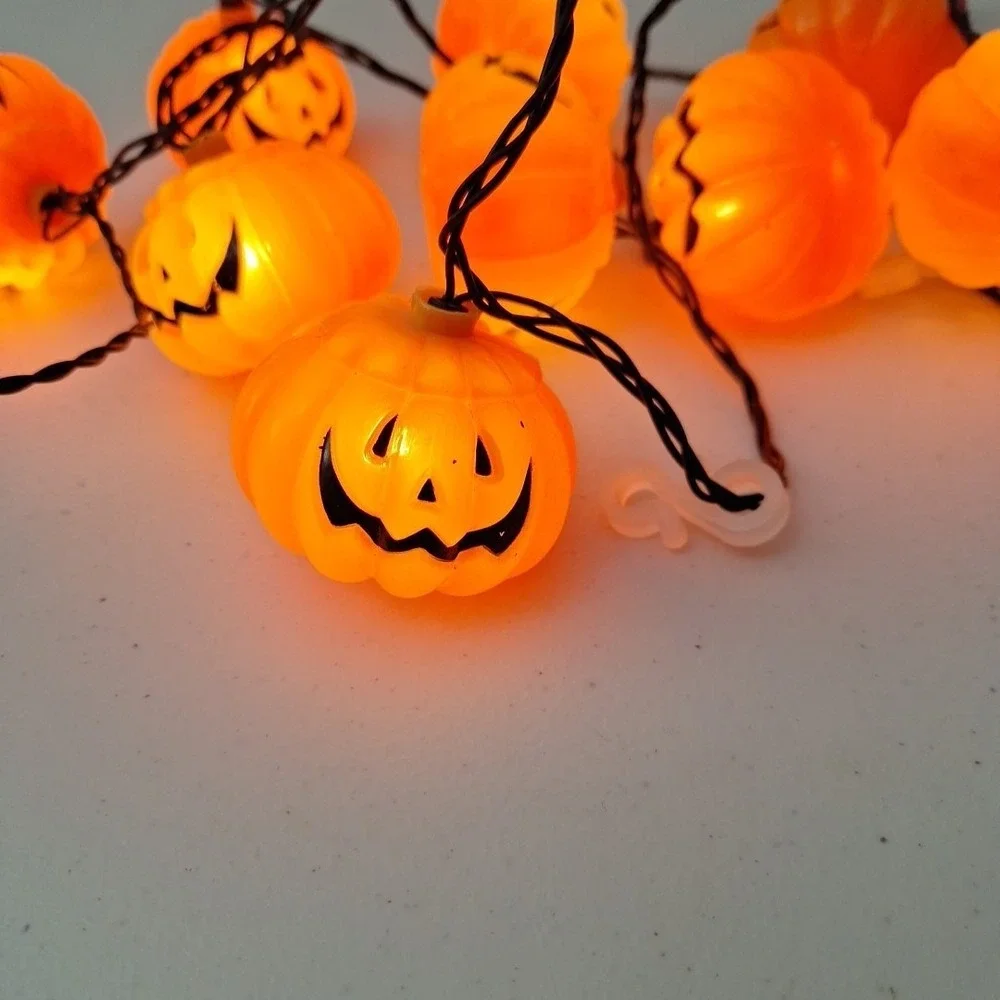 Vintage Pumpkin Blow Mold String Lights Jack-o-Lantern 10 Light Work